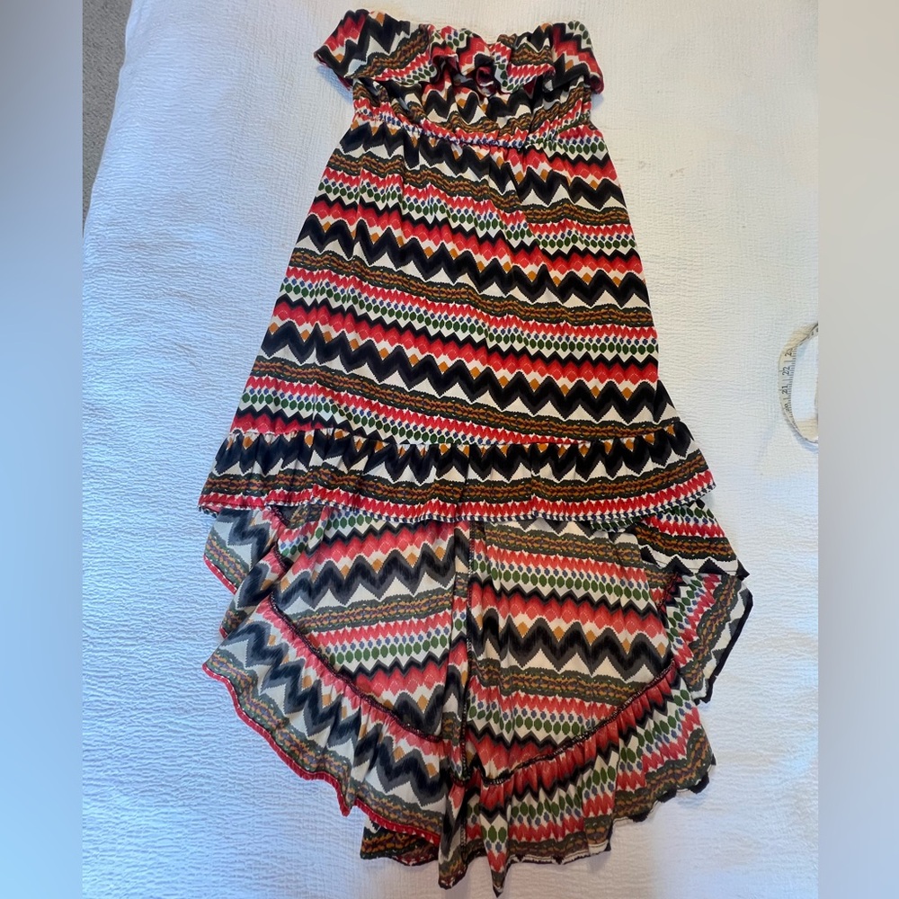 Multicolored Strapless High-Low Dress